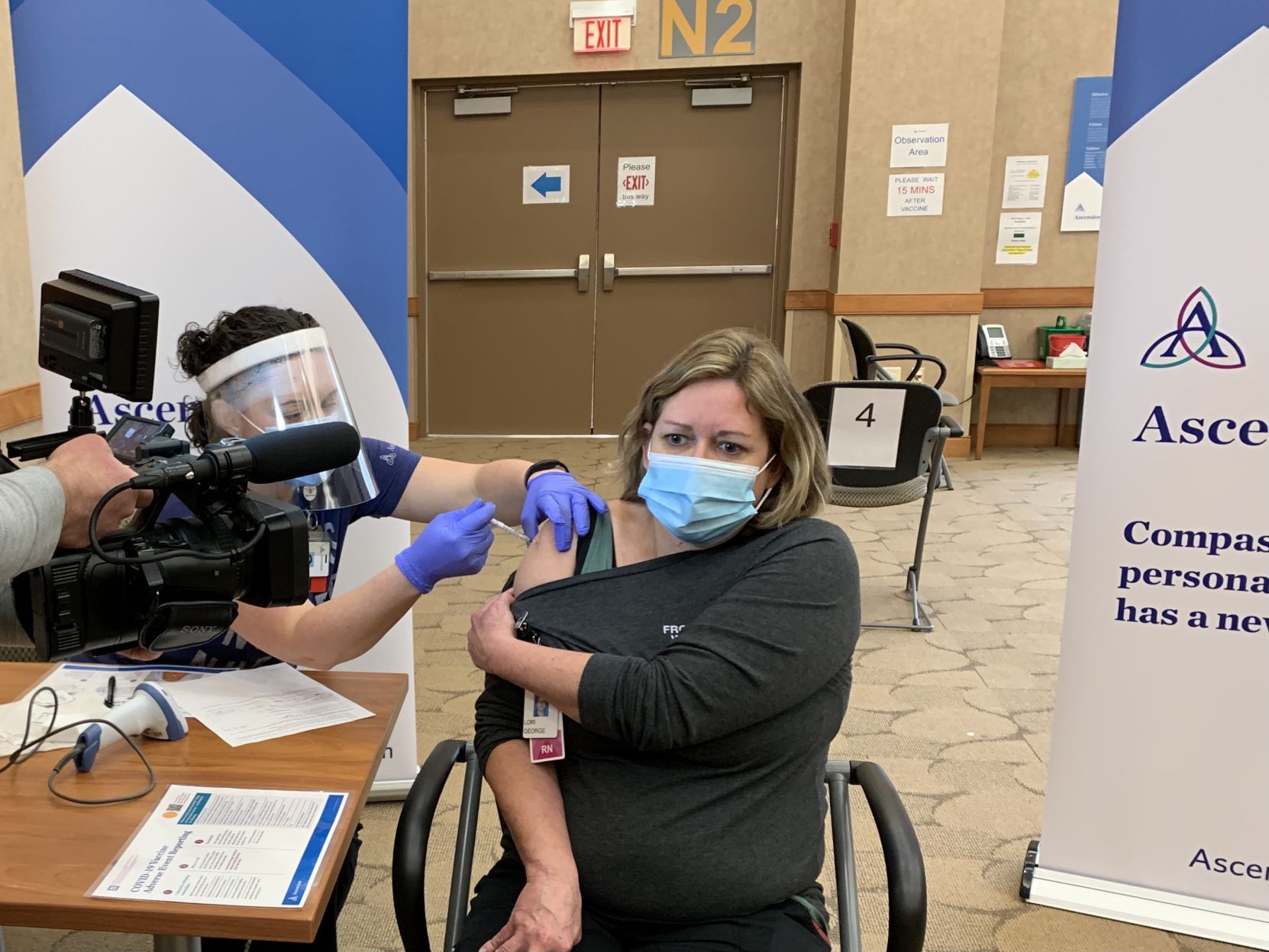 Lori George, an RN in the ICU, at Ascension Franklin gets vaccinated